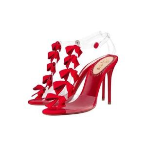 Christian Louboutin Heels Bow Bow Red 100mm Clear PVC Peep Toe Shoes 40